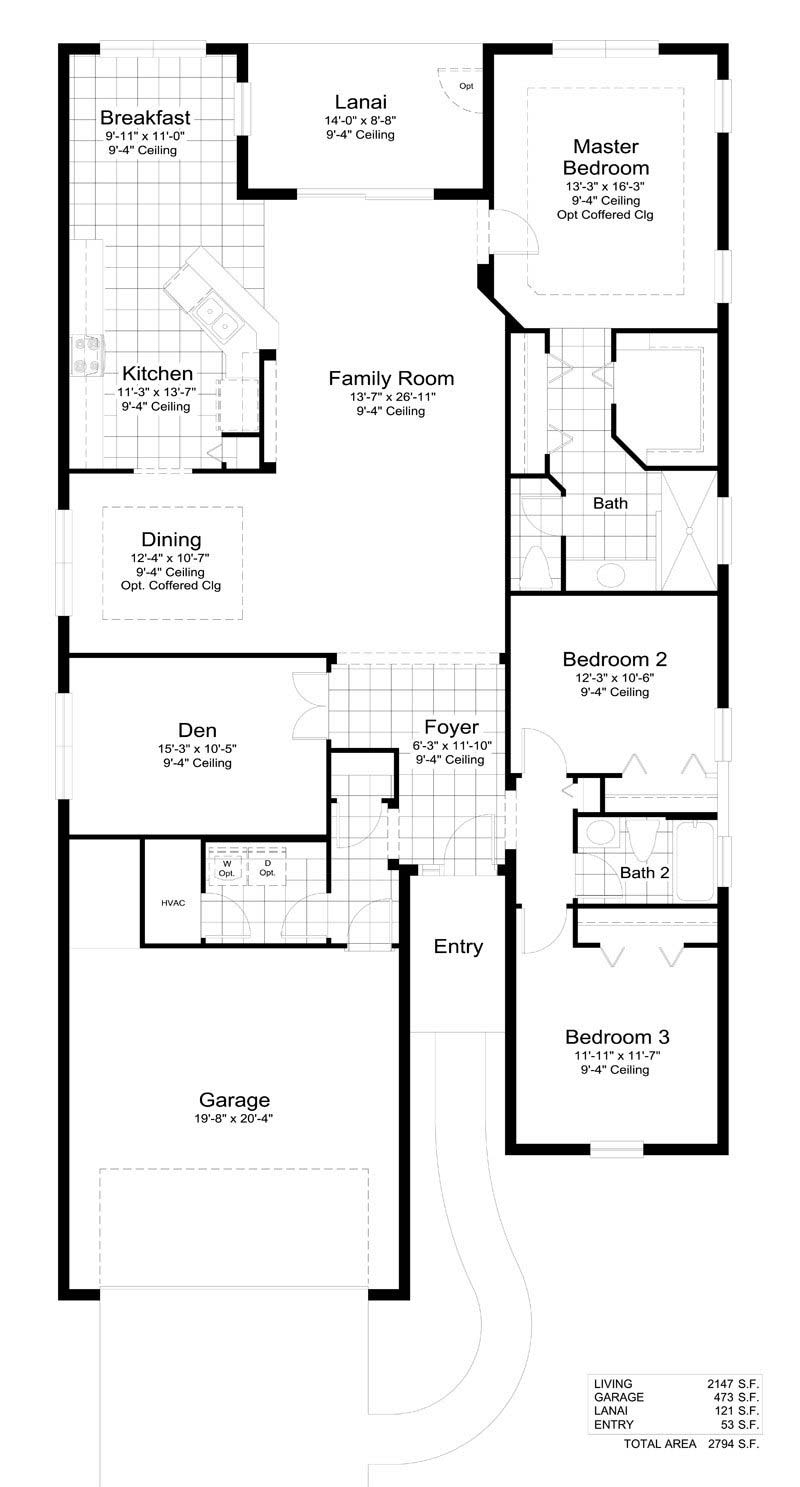 Blue Sky 2 Floor Plan in Coastal Key, Fort Myers by Neal Communities, 3 Bedrooms, 2 Bathrooms, 2 Car garage, 2,147 Square feet, 1 Story home